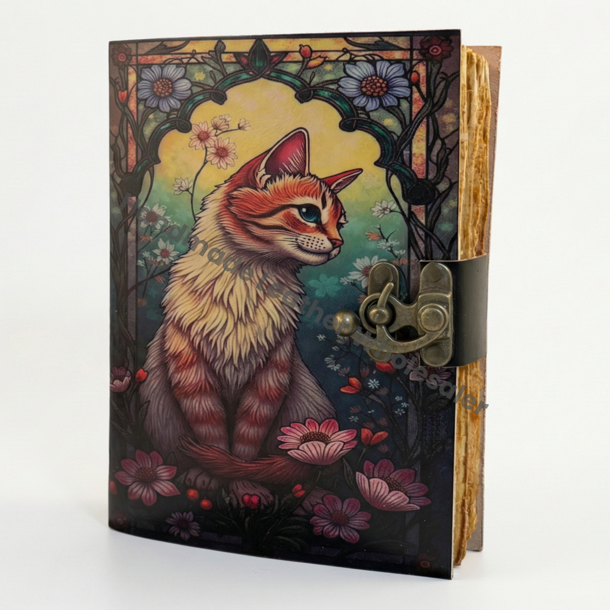 Handmade Gothic Magic Cat Leather Grimoire journal | Witchcraft Pagan Diary | Wiccan Blank Spell Book