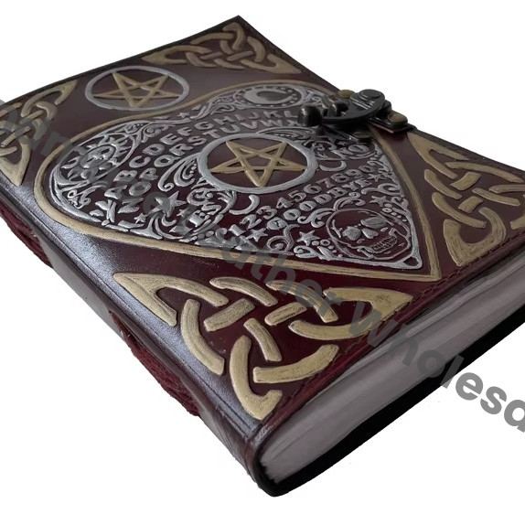 Handmade Hardcover Leather Address Book Ouija Design Wiccan Lock Clasp Witchcraft Pagan Celtic Spell Book