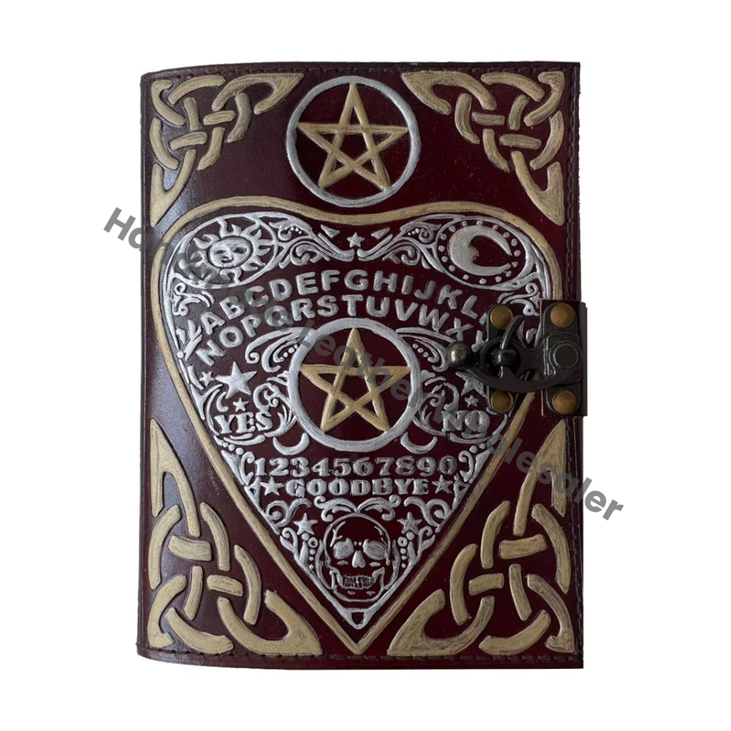 Handmade Hardcover Leather Address Book Ouija Design Wiccan Lock Clasp Witchcraft Pagan Celtic Spell Book