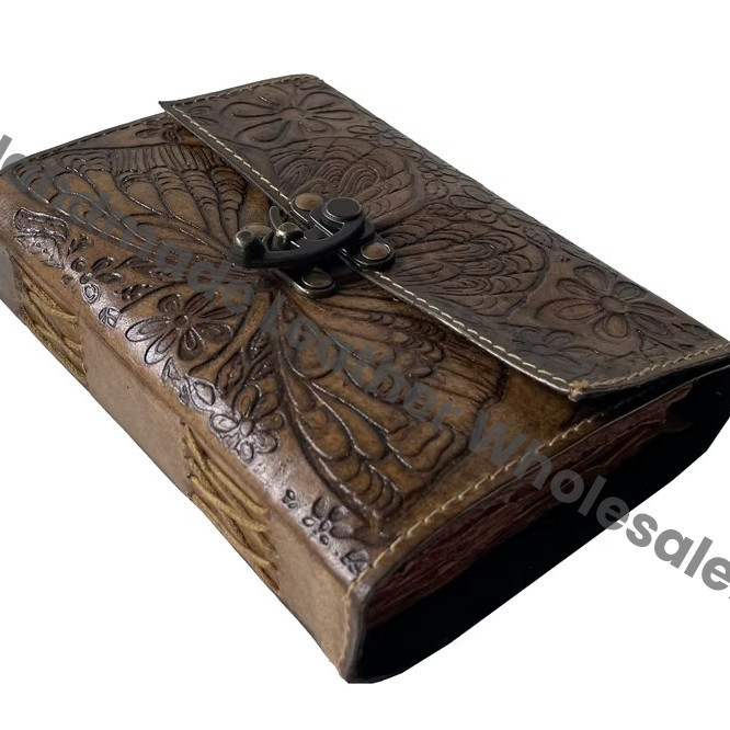 Handmade Hardcover Leather Address Book Vintage Butterfly Flower Embossed Deckle Edge Eco-friendly Paper Customized