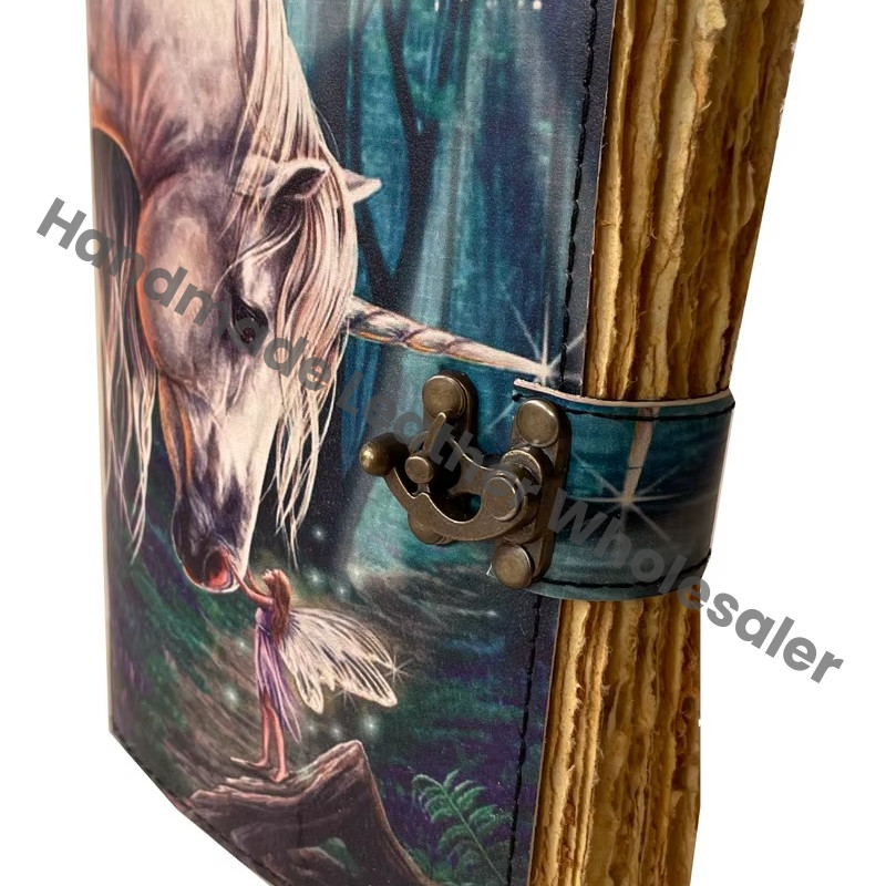 Handmade Horse Print Design Eco-friendly Vintage Deckle Paper Leather Printed Journal Notebook for Men Women Craft Unlined Gift