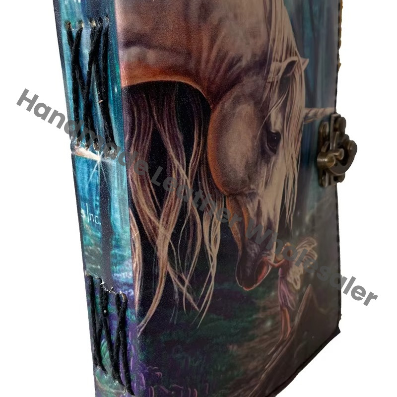 Handmade Horse Print Design Eco-friendly Vintage Deckle Paper Leather Printed Journal Notebook for Men Women Craft Unlined Gift