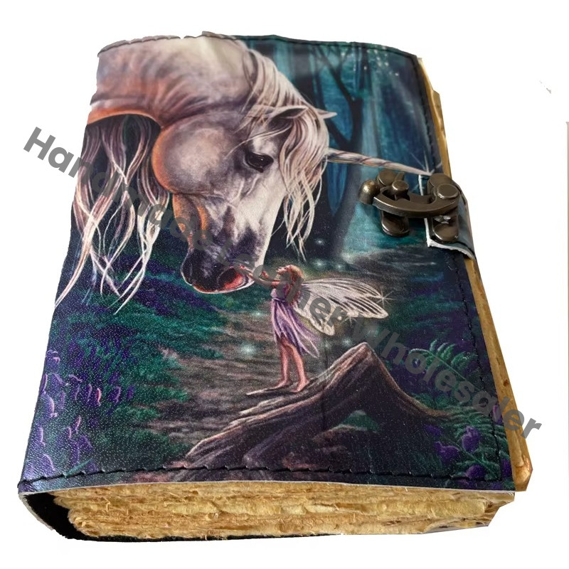 Handmade Horse Print Design Eco-friendly Vintage Deckle Paper Leather Printed Journal Notebook for Men Women Craft Unlined Gift