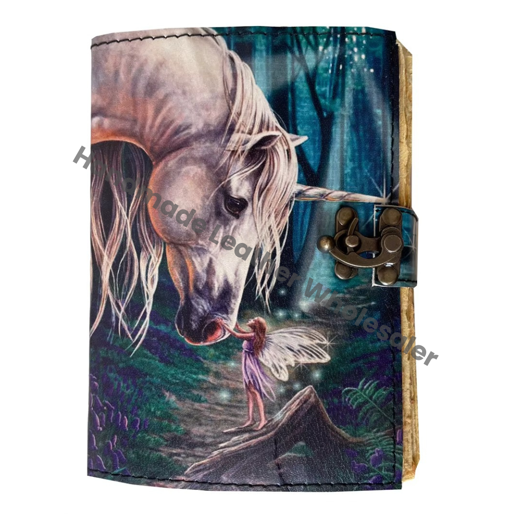 Handmade Horse Print Design Eco-friendly Vintage Deckle Paper Leather Printed Journal Notebook for Men Women Craft Unlined Gift