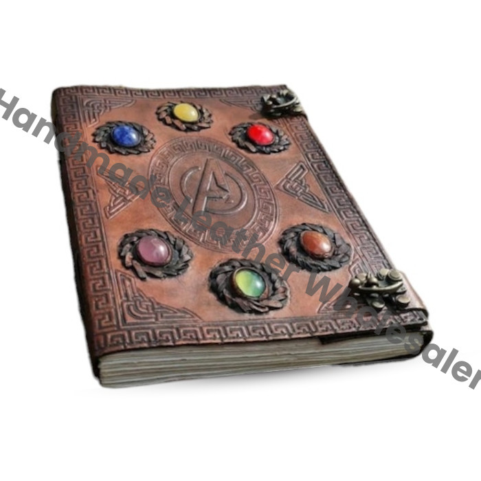 Handmade Large Avengers Infinity Stones Brown Leather Journal, Thanos Gauntlet Sketch Book, Marvel Lovers Gift For Him & Her