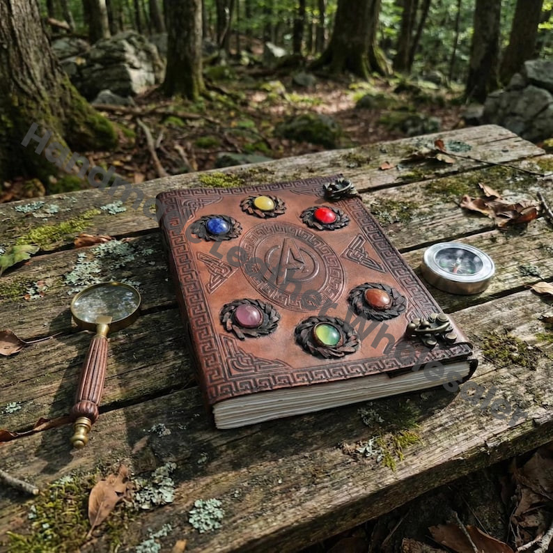 Handmade Large Avengers Infinity Stones Brown Leather Journal, Thanos Gauntlet Sketch Book, Marvel Lovers Gift For Him & Her