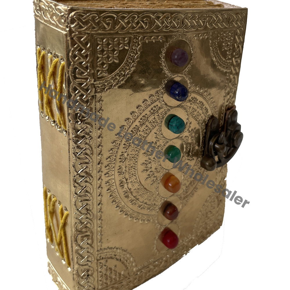 Handmade Large Seven Stone Journal Embossed Leather Journal Leather Grimoire Writing Notebook Book of Shadows Grimoire Spell