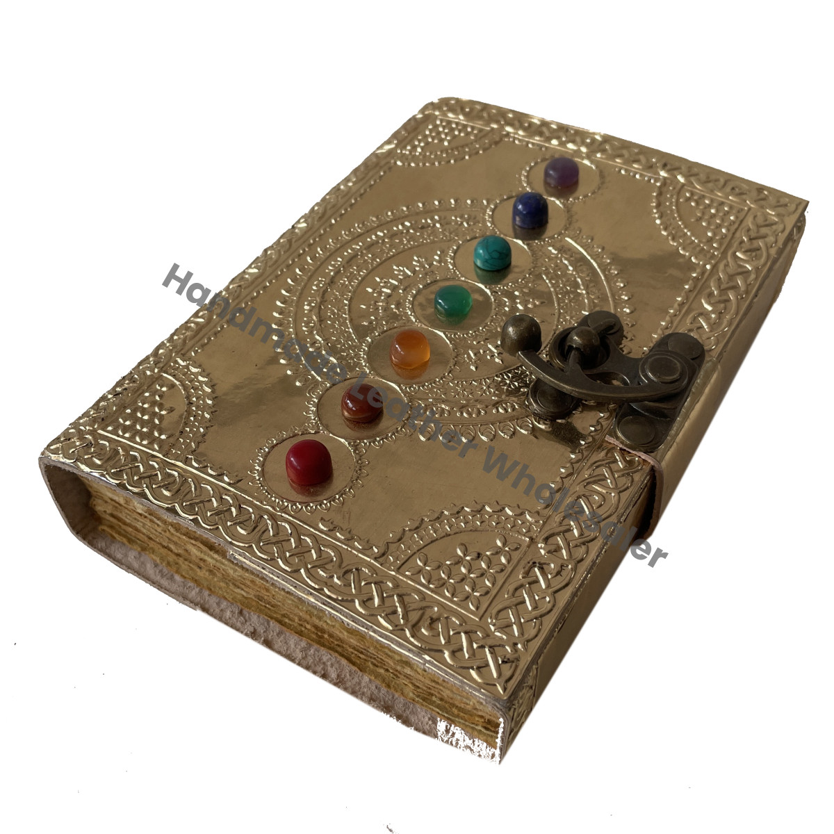 Handmade Large Seven Stone Journal Embossed Leather Journal Leather Grimoire Writing Notebook Book of Shadows Grimoire Spell