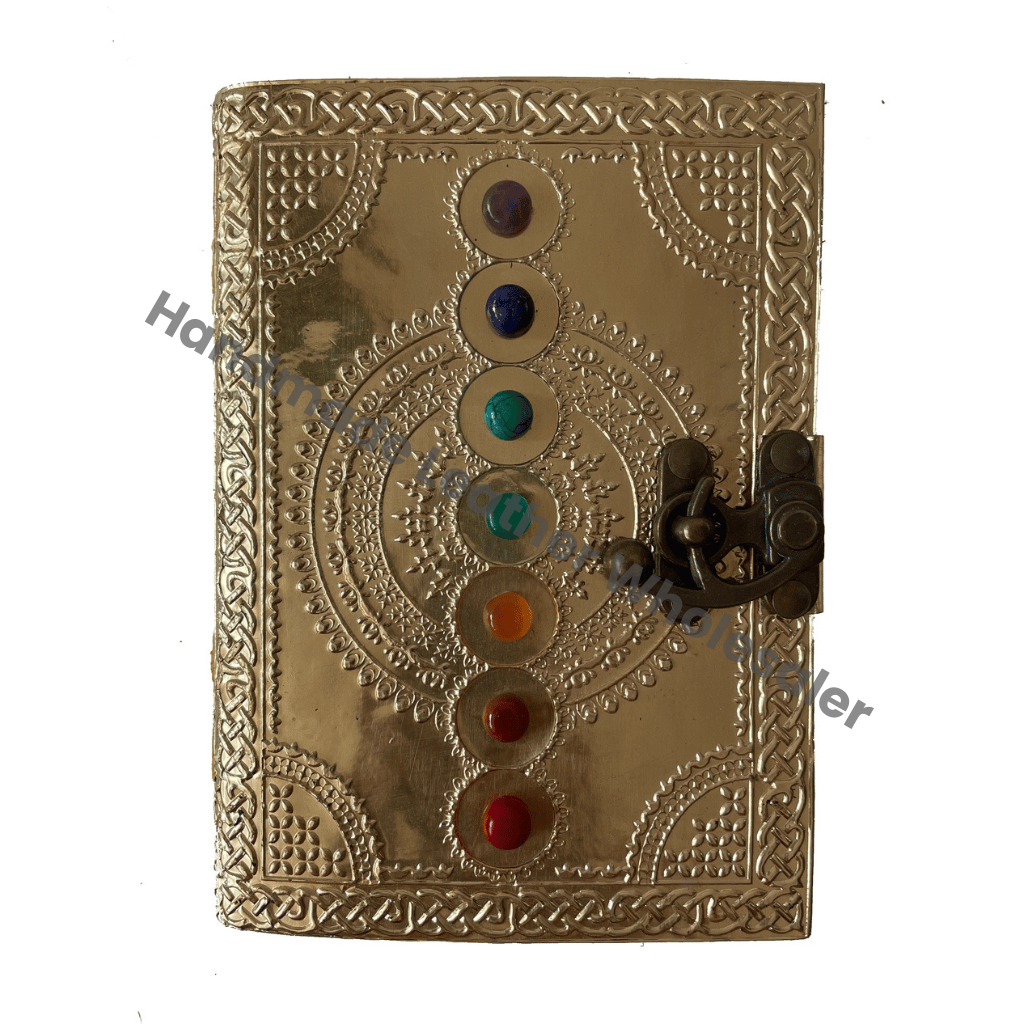 Handmade Large Seven Stone Journal Embossed Leather Journal Leather Grimoire Writing Notebook Book of Shadows Grimoire Spell