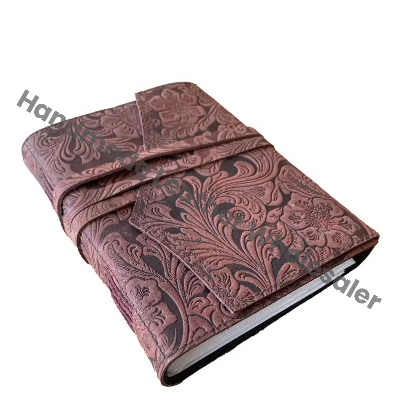 Handmade Leather Address Book Soft Garden Flower Vintage Eco-friendly Paper High Quality Spells Blank Bound Deckle Pages Custom