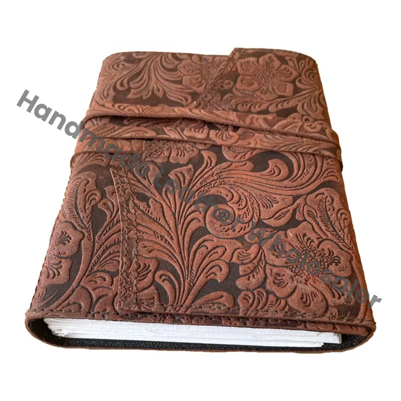 Handmade Leather Address Book Soft Garden Flower Vintage Eco-friendly Paper High Quality Spells Blank Bound Deckle Pages Custom
