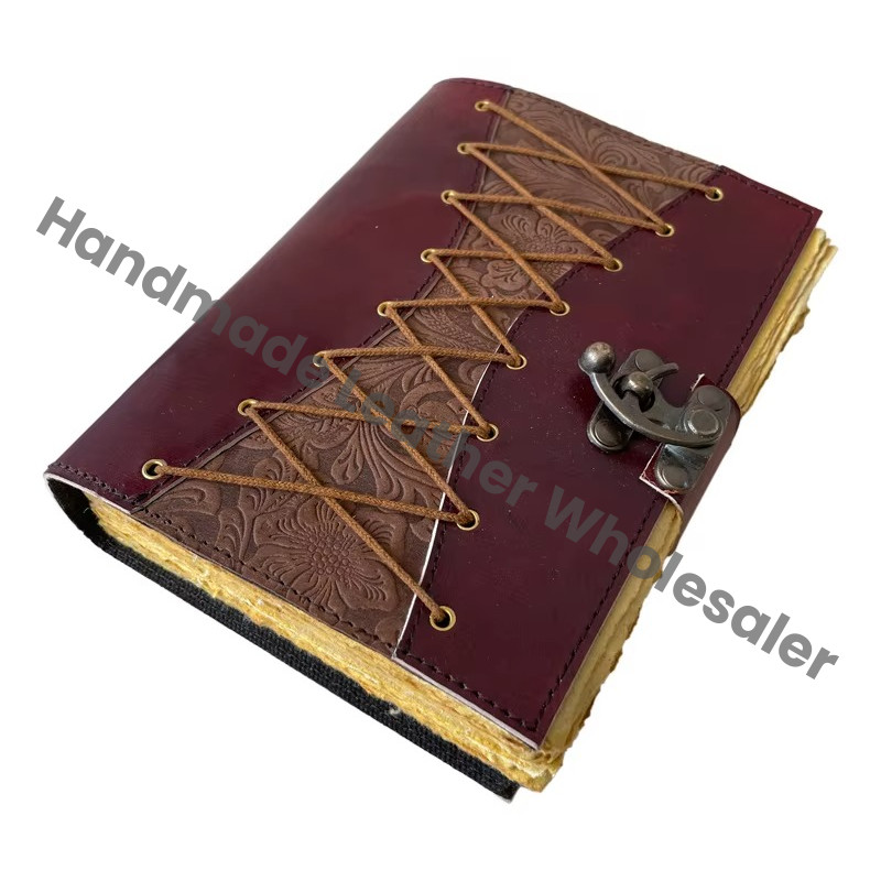 Handmade Leather Address Book Soft Spiral Eco-friendly Gift Customized Logo High Quality Garden Flower Blank Vintage Book Deckle