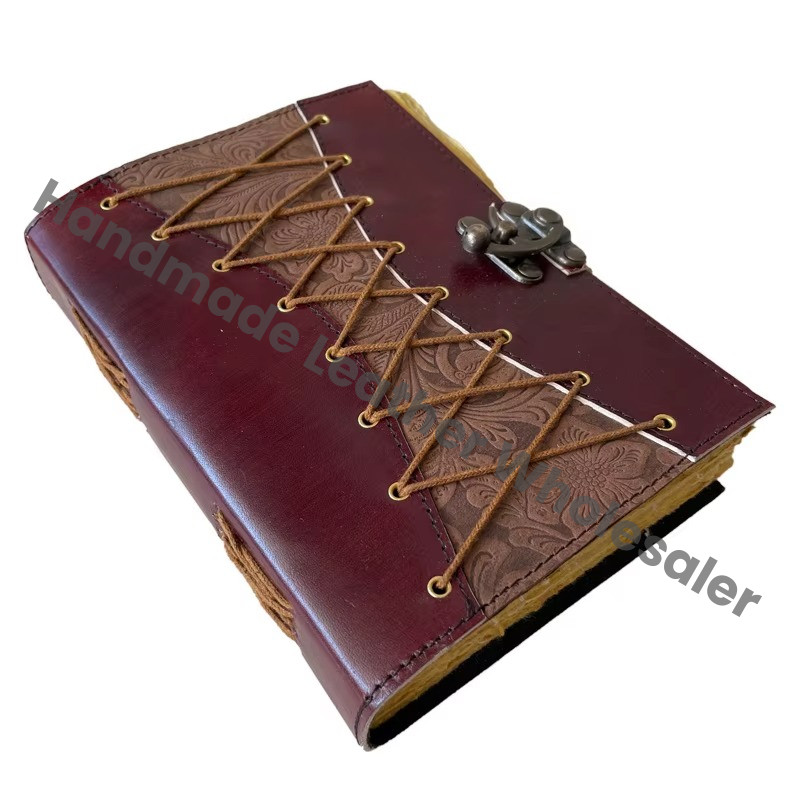 Handmade Leather Address Book Soft Spiral Eco-friendly Gift Customized Logo High Quality Garden Flower Blank Vintage Book Deckle