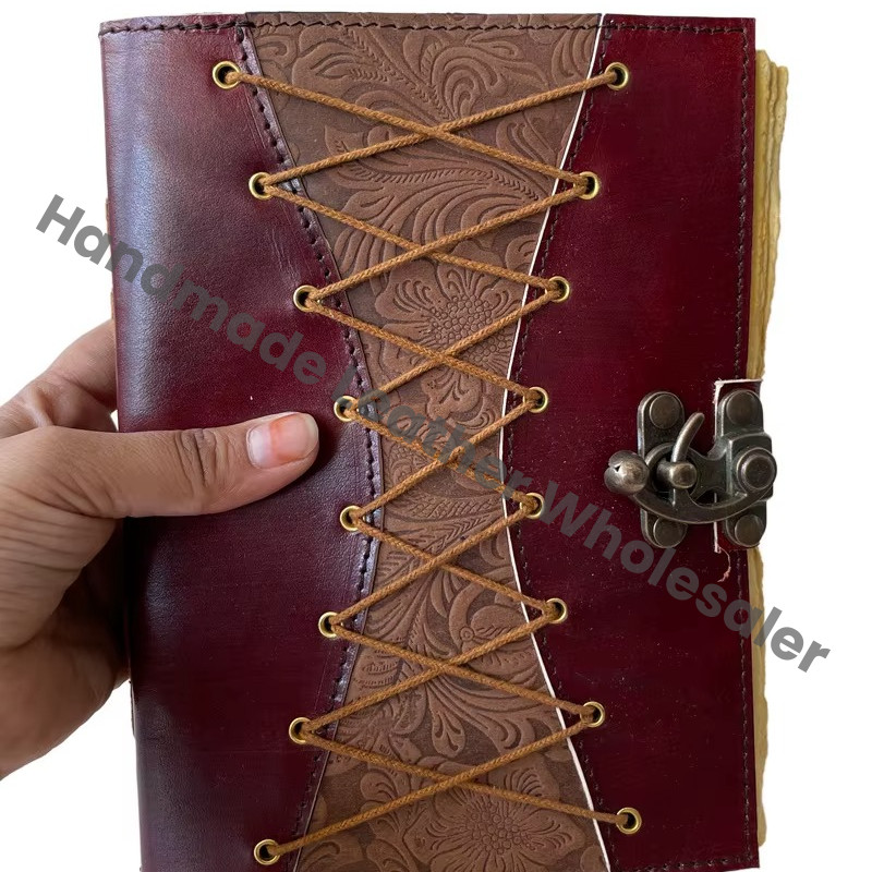 Handmade Leather Address Book Soft Spiral Eco-friendly Gift Customized Logo High Quality Garden Flower Blank Vintage Book Deckle