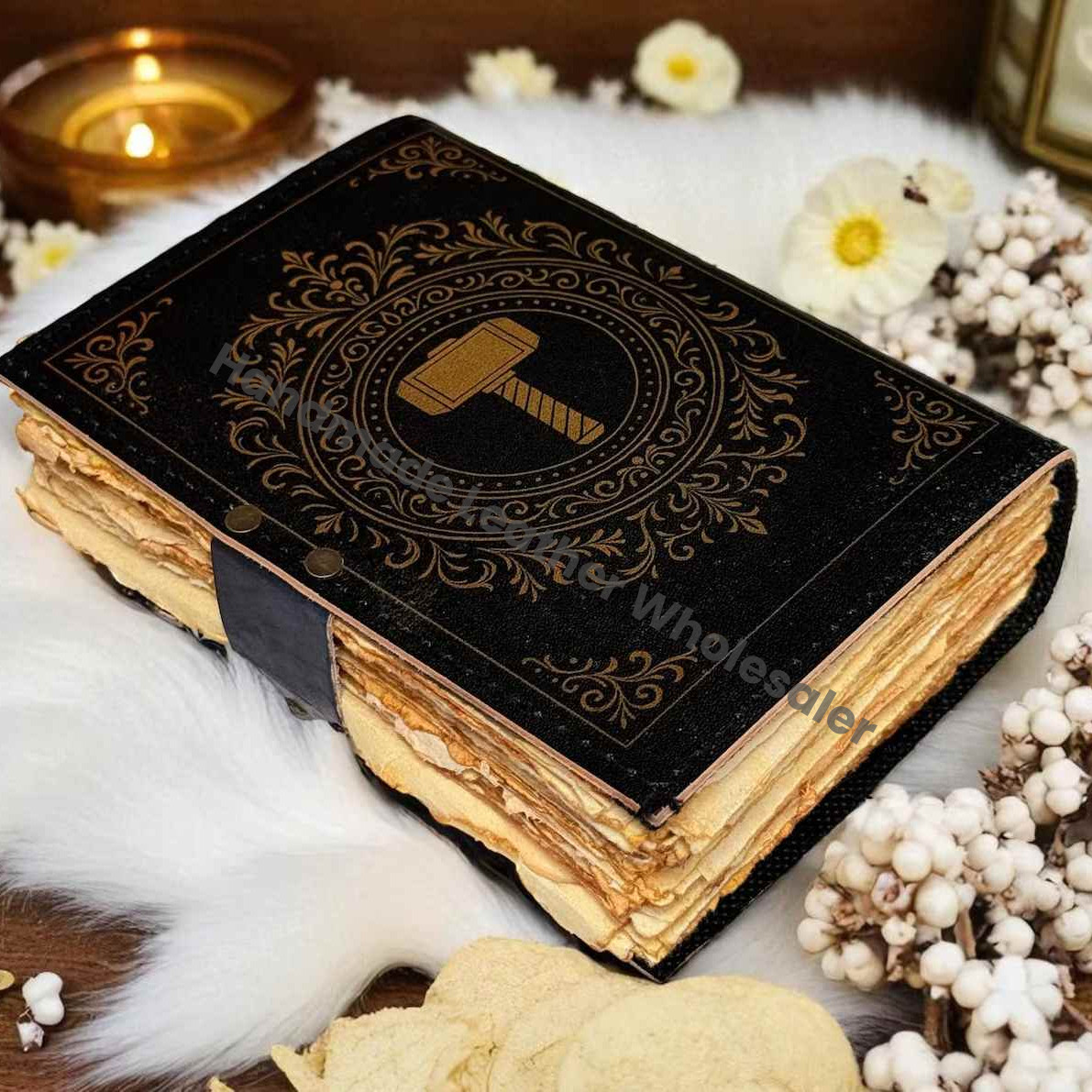 Handmade Leather Book of Shadows, Antique Lock, Deckle Edge Paper