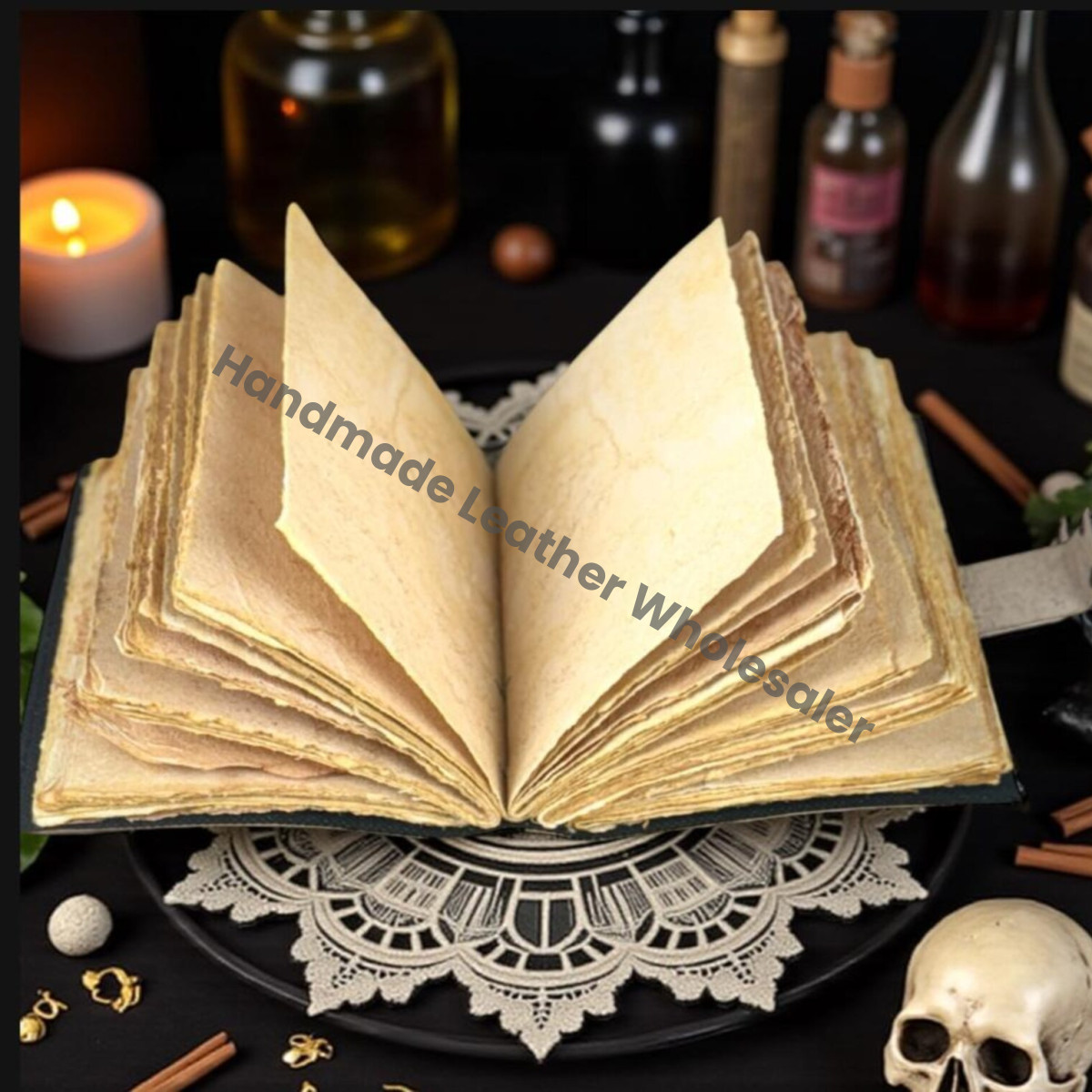 Handmade Leather Book of Shadows, Antique Lock, Deckle Edge Paper