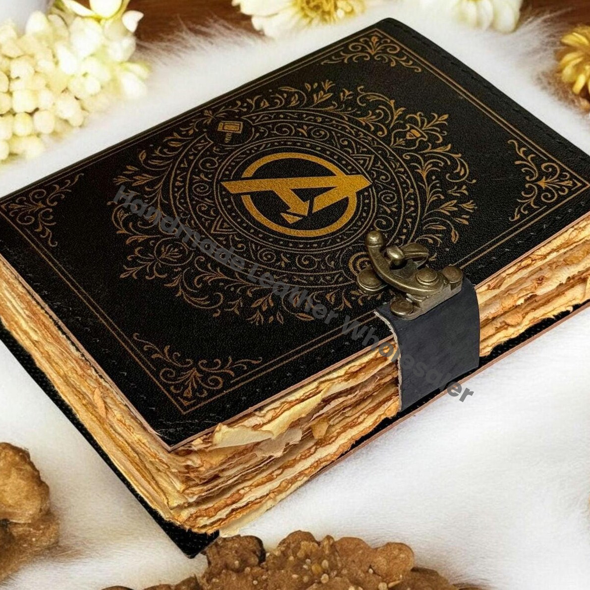 Handmade Leather Book of Shadows, Antique Lock, Deckle Edge Paper