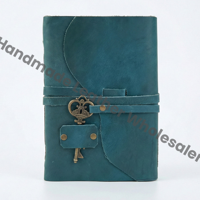 Handmade Leather-Bound Journal with Antique Key | Rustic Blank Notebook Gift for him & her