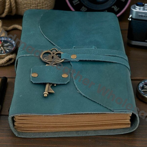 Handmade Leather-Bound Journal with Antique Key | Rustic Blank Notebook Gift for him & her