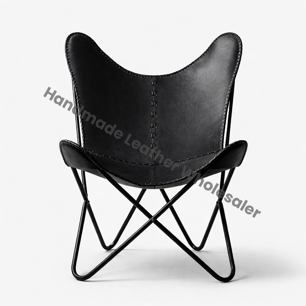 Handmade Leather Butterfly Chair – Vintage Leather Accent Lounge Chair, Industrial Modern Home Decor Furniture