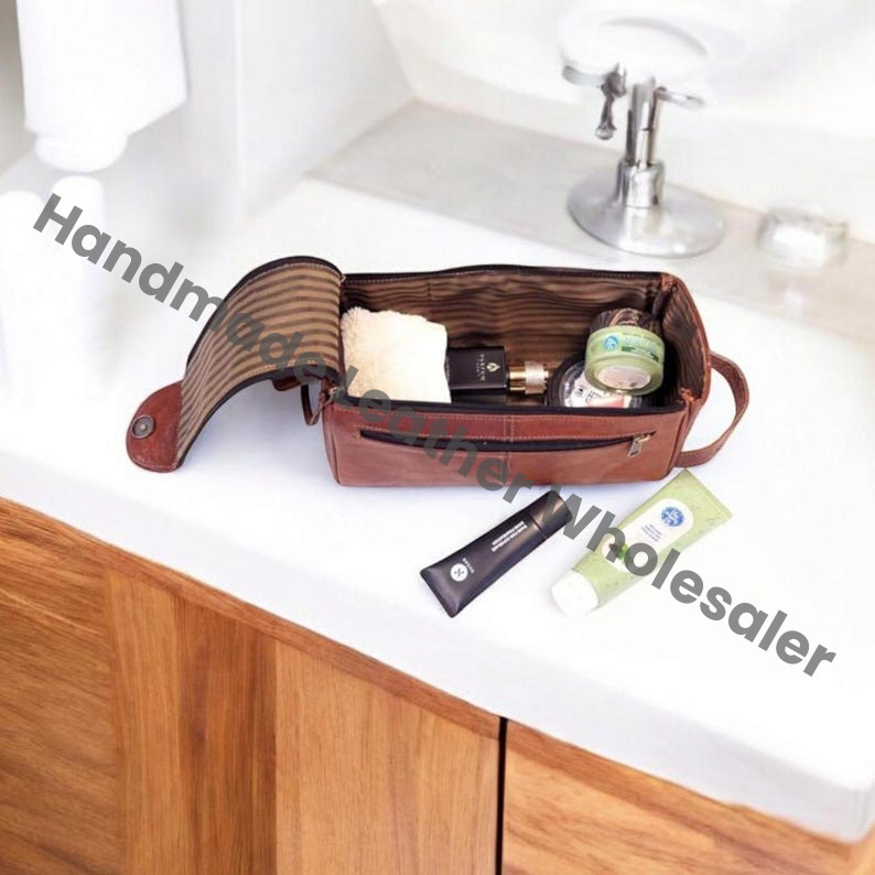 Handmade Leather & Canvas Toiletry Bag: Personalized Dopp Kit