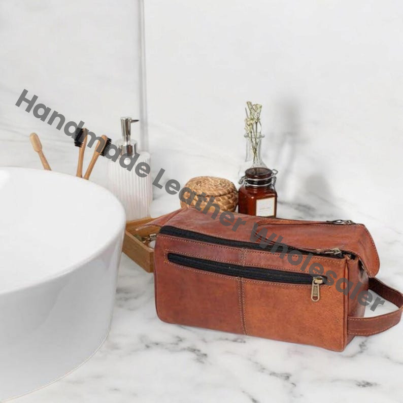 Handmade Leather & Canvas Toiletry Bag: Personalized Dopp Kit