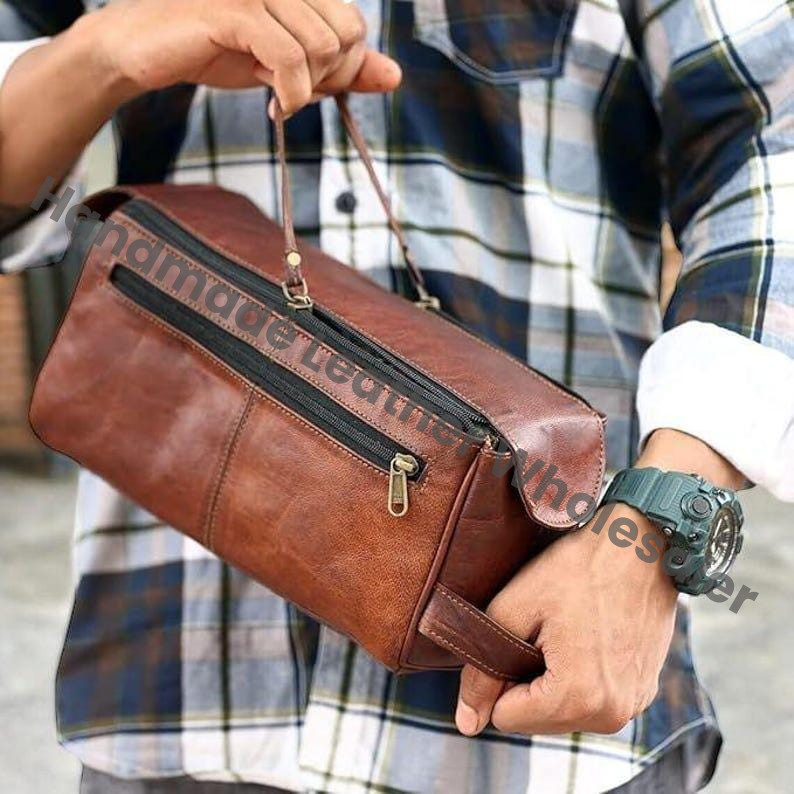 Handmade Leather & Canvas Toiletry Bag: Personalized Dopp Kit