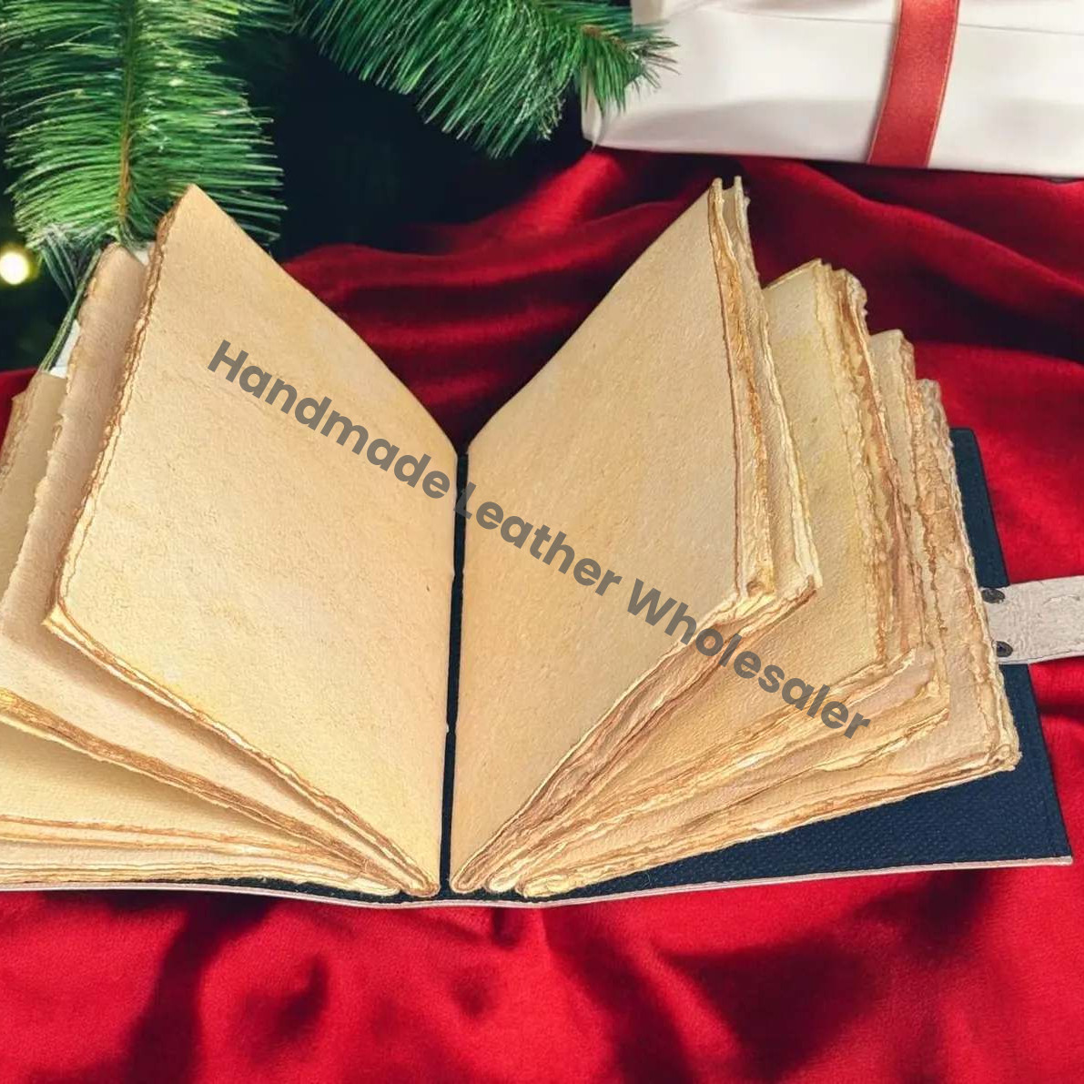 Handmade Leather Christmas Journal: Vintage Tree, Festive Scrapbook