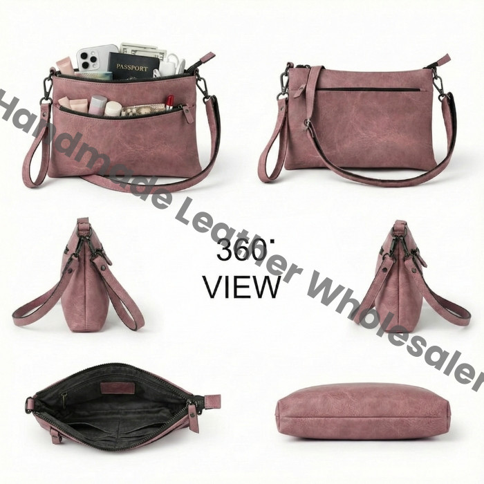 Handmade Leather Crossbody Bag, Minimalist Shoulder Purse with Free Strap