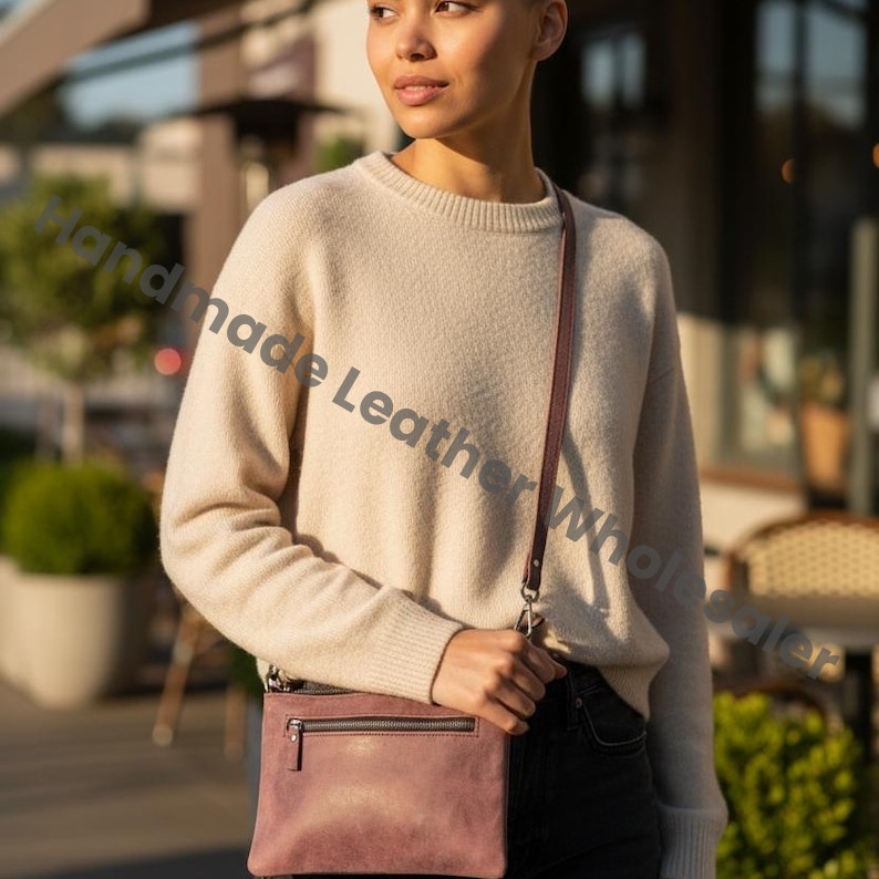 Handmade Leather Crossbody Bag, Minimalist Shoulder Purse with Free Strap