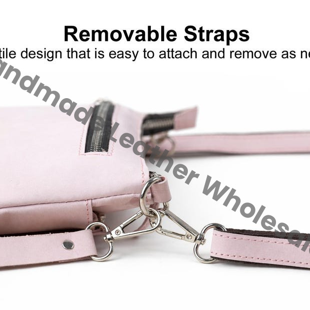 Handmade Leather Crossbody Bag, Minimalist Zipper Pouch with Free Strap