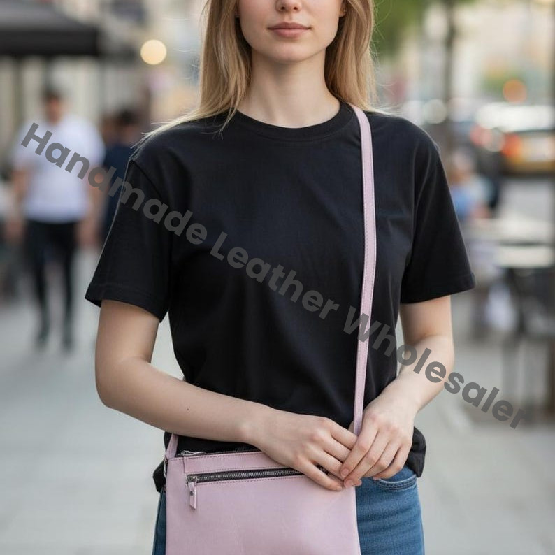 Handmade Leather Crossbody Bag, Minimalist Zipper Pouch with Free Strap