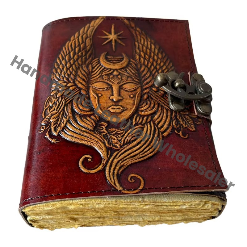 Handmade Leather Diary With Embossed Goddess Design And Metal Clasp Hardcover Journal For Gift Leather Hardcover Spiral Binding