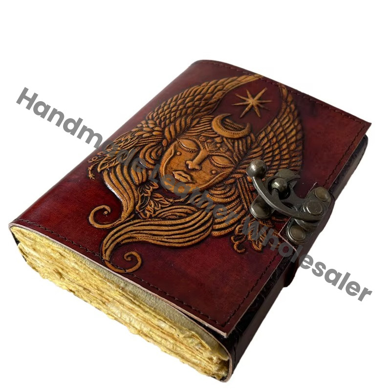 Handmade Leather Diary With Embossed Goddess Design And Metal Clasp Hardcover Journal For Gift Leather Hardcover Spiral Binding
