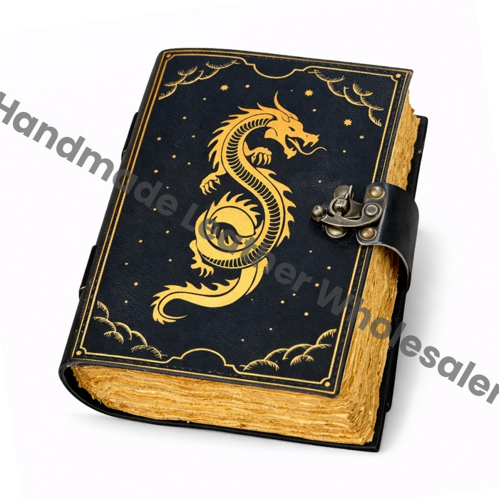 Handmade Leather Dragon Journal: Blank Spell Book of Shadows