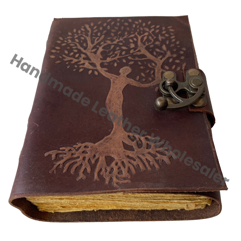 Handmade Leather Embossed Bound Journal Tree Life Mother Earth Writing Notebook Diary Recyclable Paper Custom Logo Option Best