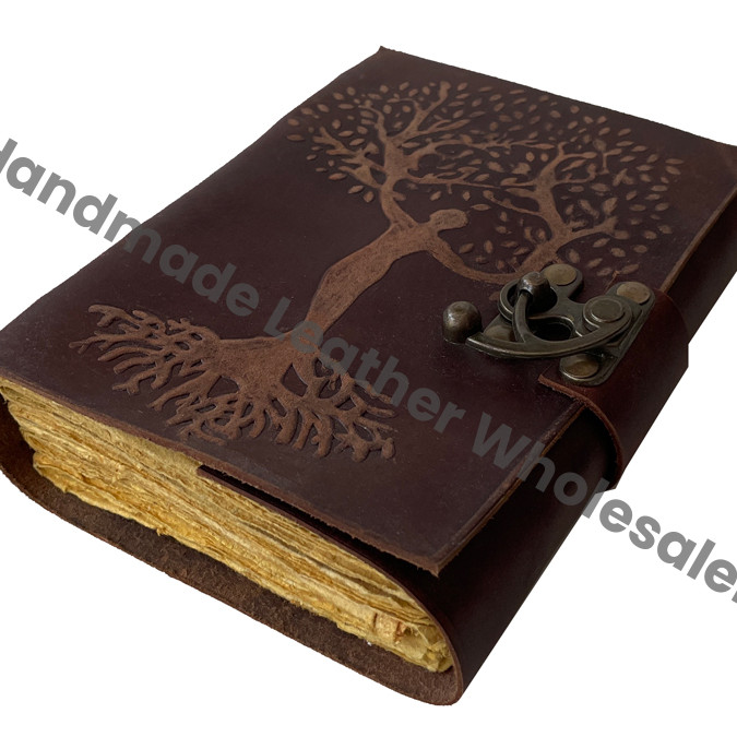 Handmade Leather Embossed Bound Journal Tree Life Mother Earth Writing Notebook Diary Recyclable Paper Custom Logo Option Best