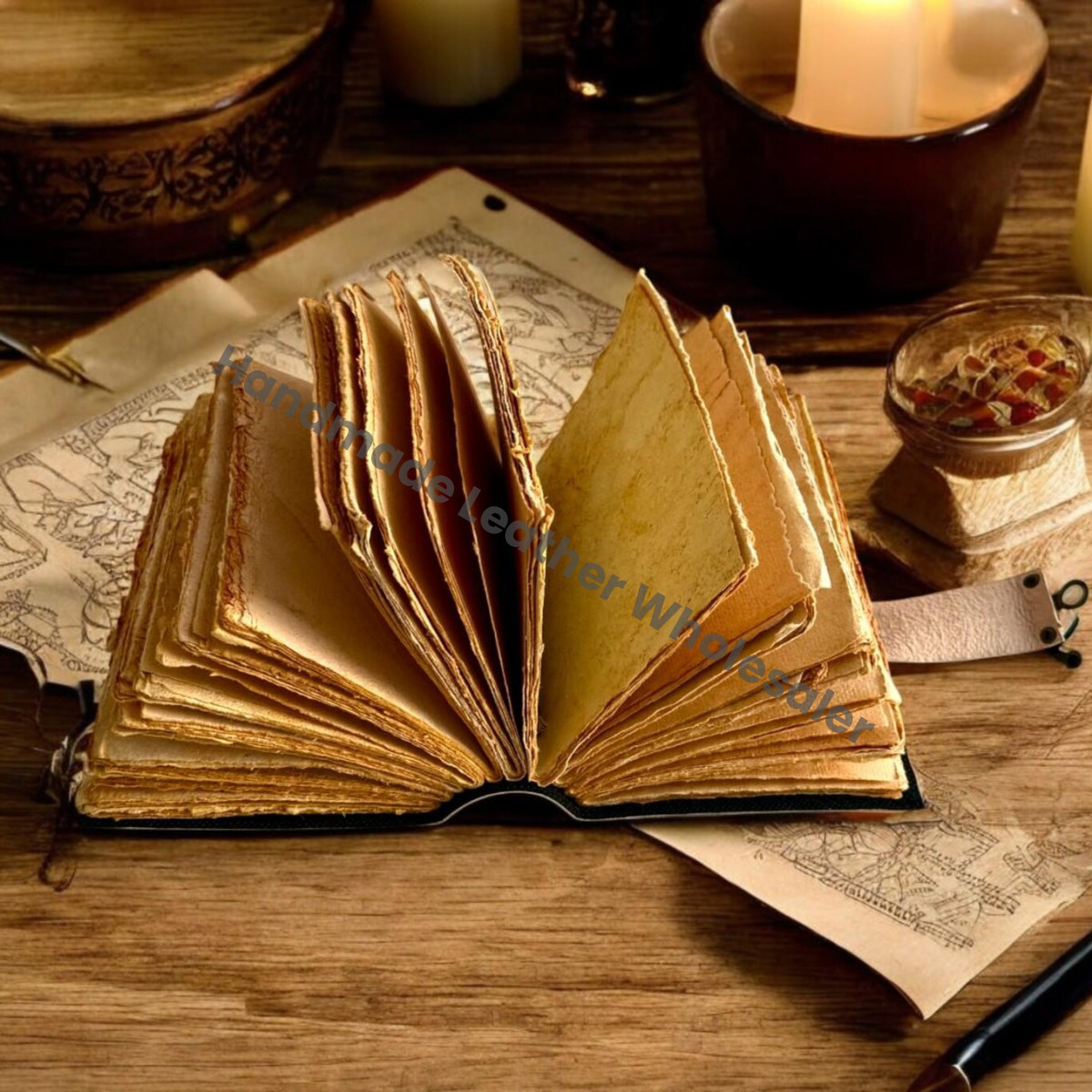 Handmade Leather Grimoire: Vintage Book of Shadows with Deckle Edge Paper