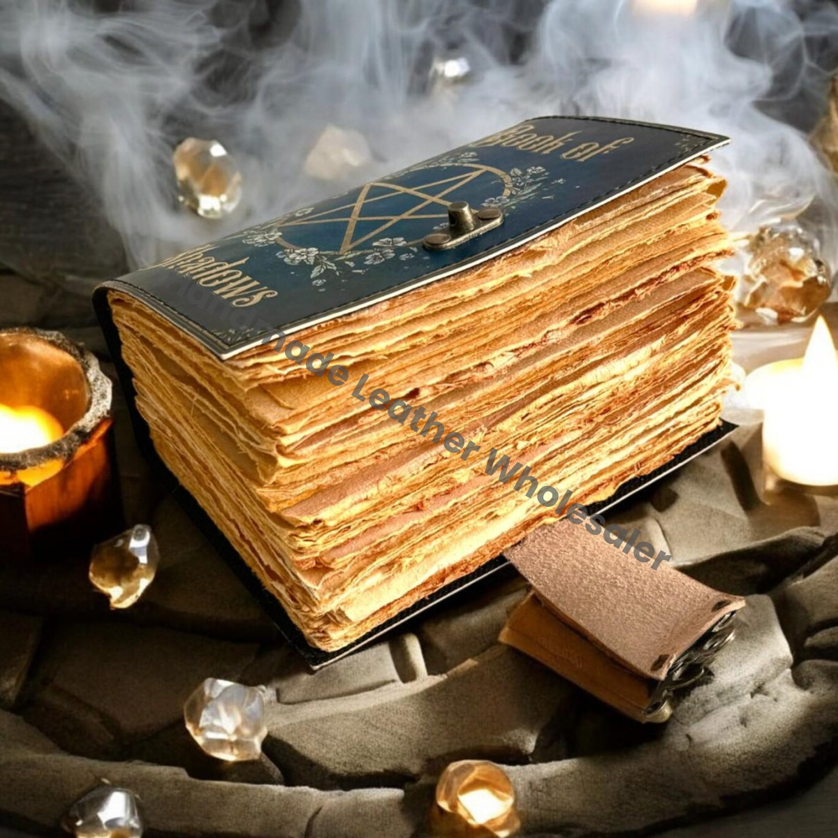 Handmade Leather Grimoire: Vintage Book of Shadows with Deckle Edge Paper