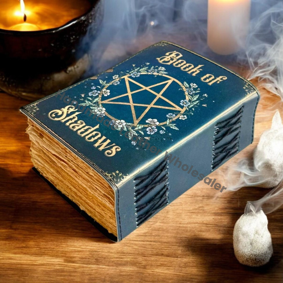 Handmade Leather Grimoire: Vintage Book of Shadows with Deckle Edge Paper