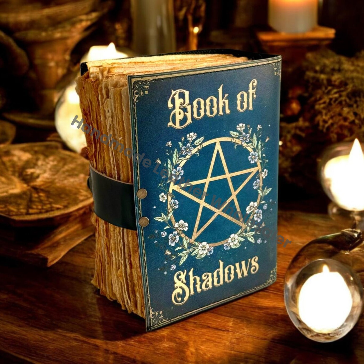 Handmade Leather Grimoire: Vintage Book of Shadows with Deckle Edge Paper