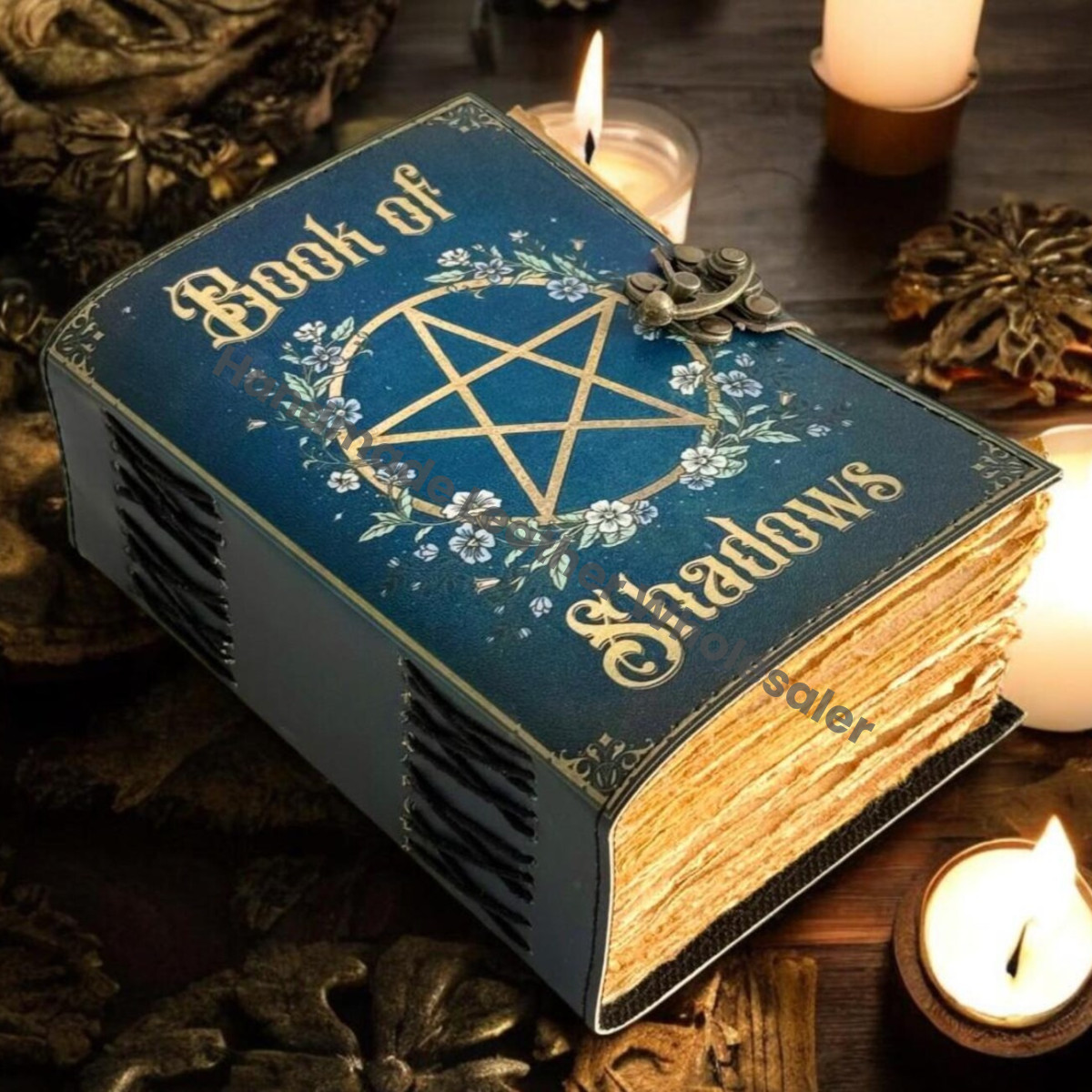 Handmade Leather Grimoire: Vintage Book of Shadows with Deckle Edge Paper
