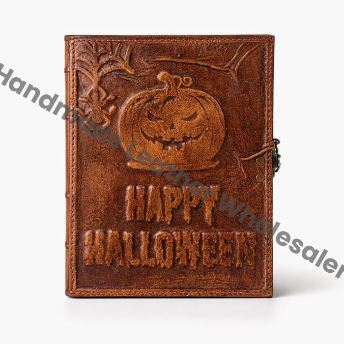Handmade Leather Halloween Journal: Embossed Pumpkin Gothic Grimoire