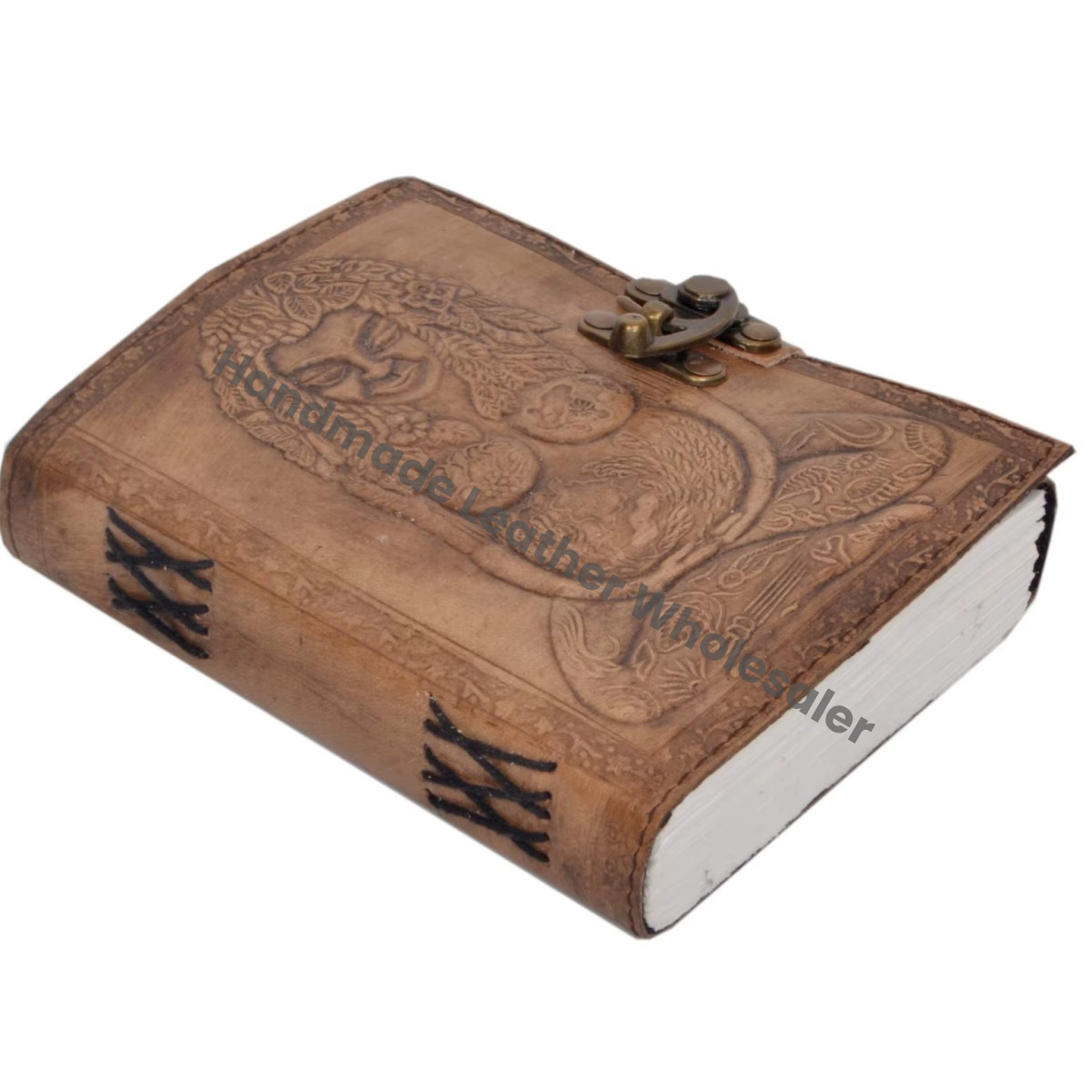 Handmade Leather Hardcover Diary Mother Earth Embossed Design Brass Clasp Vintage Journal Gift Notebook
