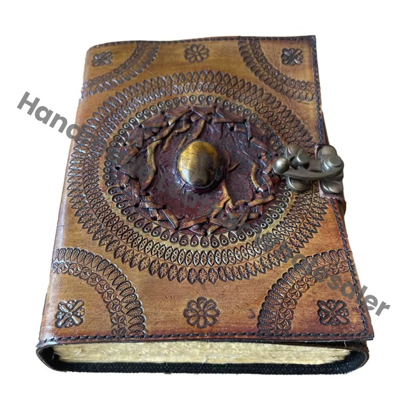 Handmade Leather Hardcover Diary with Embossed Mandala Design and Metal Clasp Gift Journal Paper Vintage Bound Unique Handmade