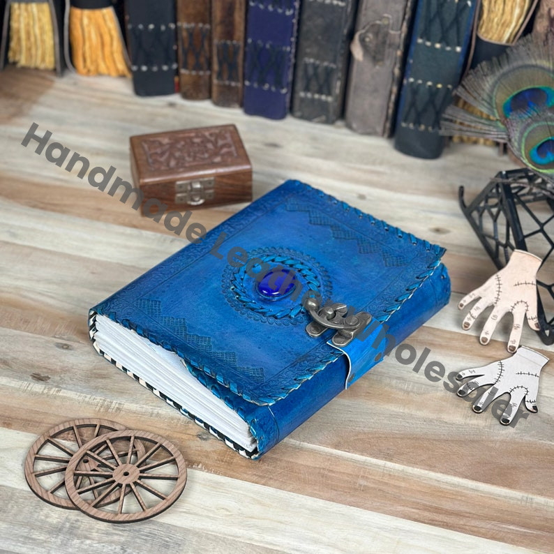 Handmade Leather Journal: Antique Deckle Edge Paper, Embossed Vintage Lock