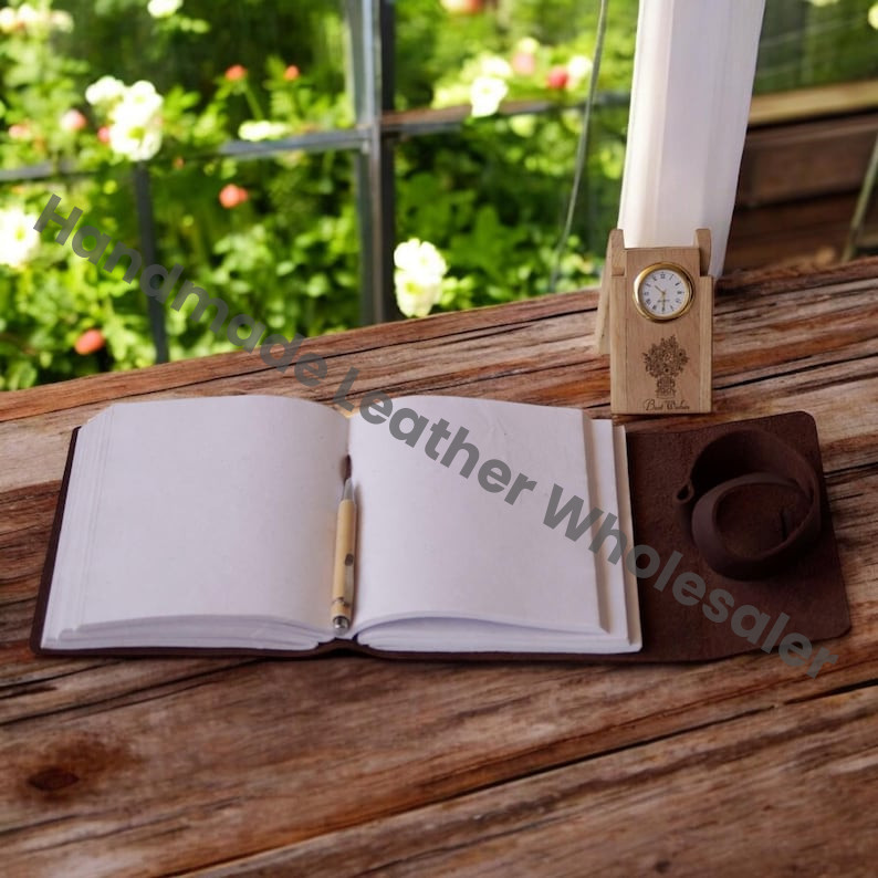Handmade Leather Journal: Antique Deckle Edge Paper, Lock Closure