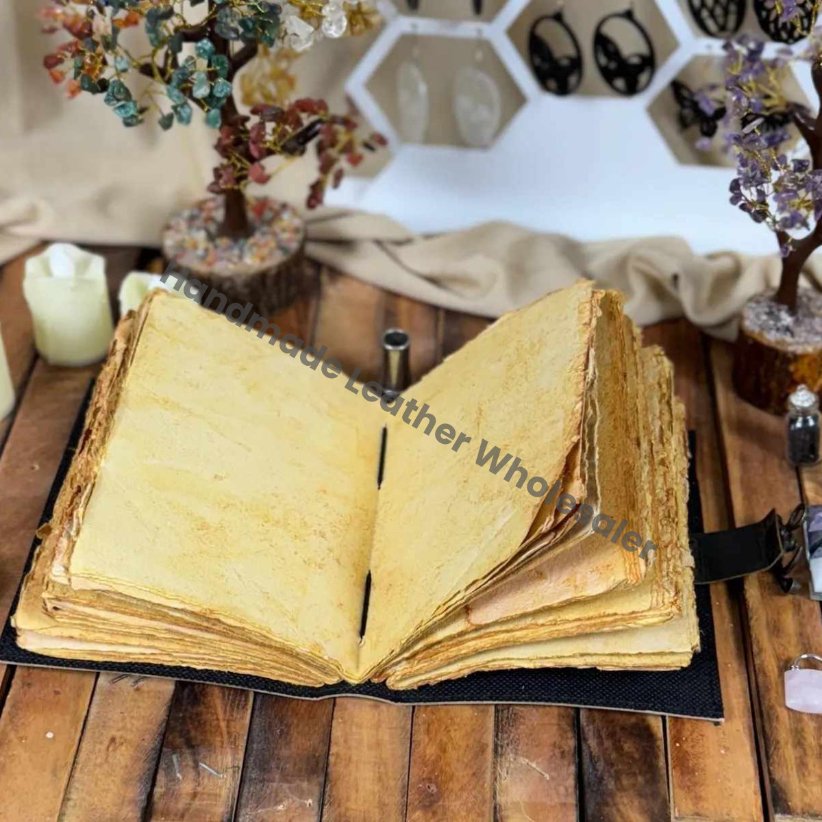 Handmade leather Journal - Blank Spell Book of Shadows, Vintage Travel Writing Notebook, Deckle Edge Paper Double Lock Closure