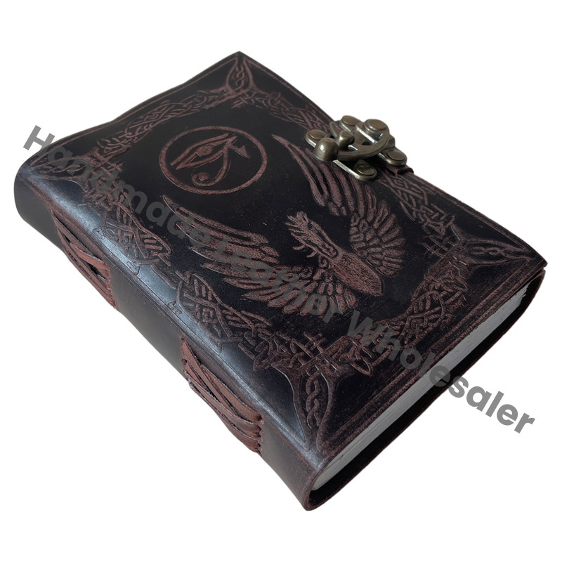Handmade Leather Journal Custom Logo Recyclable Paper Embossed Bound Writing Spell Vintage Notebook Diary