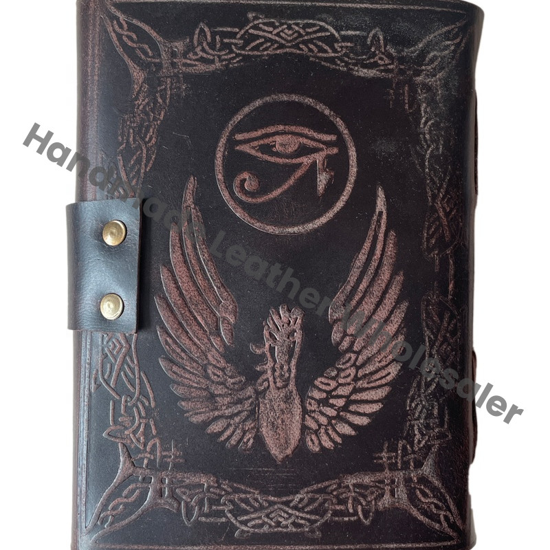 Handmade Leather Journal Custom Logo Recyclable Paper Embossed Bound Writing Spell Vintage Notebook Diary